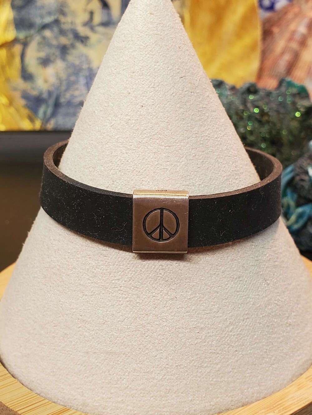 Silver 925 Peace Sign On Rubber Adjustible Bracelet